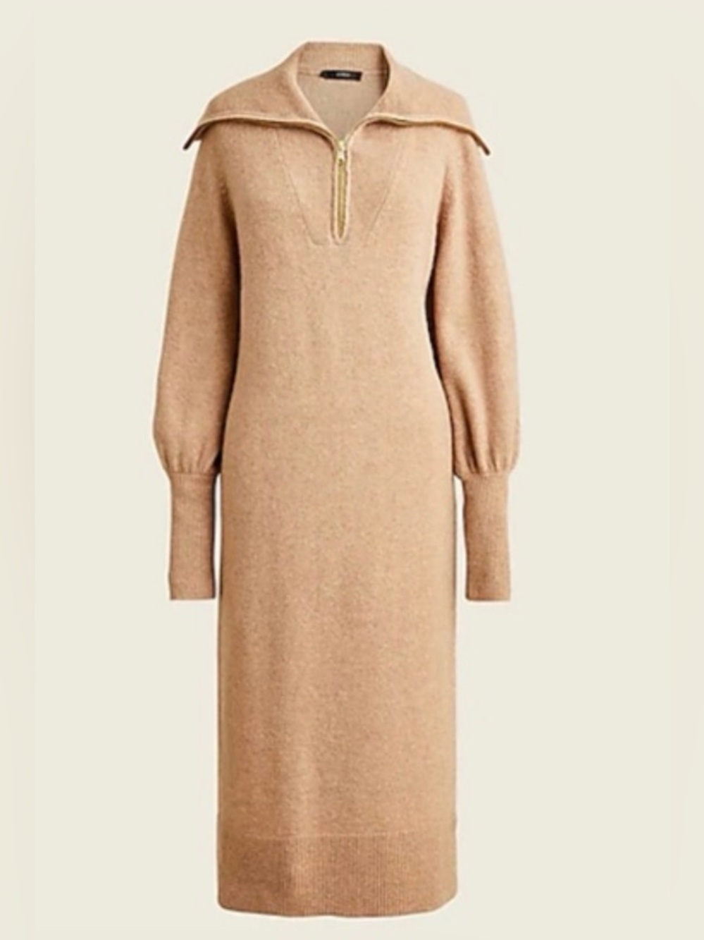 J. Crew Half-Zip Sweater Dress in Super Soft Yarn Camel